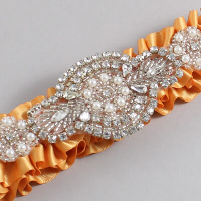 Gold Satin Wedding Garter / Solid Gold Wedding Garters / Charlotte # (675-675)-01-A06-Silver