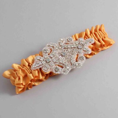 Gold Satin Wedding Garter / Solid Gold Wedding Garters / Heather # (675-675)-01-A07-Silver