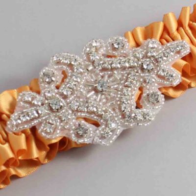 Gold Satin Wedding Garter / Solid Gold Wedding Garters / Heather # (675-675)-01-A07-Silver