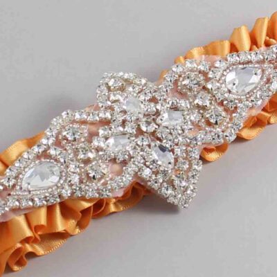 Gold Satin Wedding Garter / Solid Gold Wedding Garters / Lorine # (675-675)-01-A09-Silver