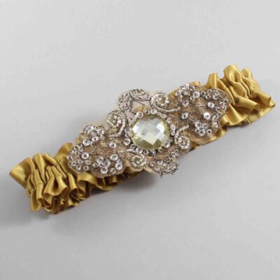 Dijon Satin with Brown Wedding Garter / Gold Wedding Garters / Bijou # (687-687)-01-A01-Antique