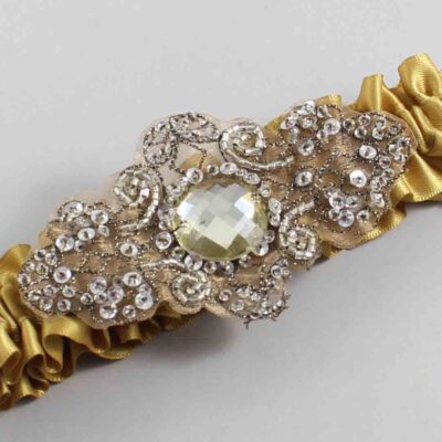 Dijon Satin with Brown Wedding Garter / Gold Wedding Garters / Bijou # (687-687)-01-A01-Antique