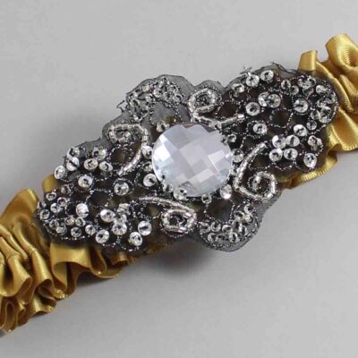 Dijon Satin with Black Wedding Garter / Gold Wedding Garters / Bijou # (687-687)-01-A02-Black