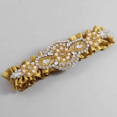 Dijon Satin with Gold Wedding Garter / Gold Wedding Garters / Charlotte # (687-687)-01-A05-Gold
