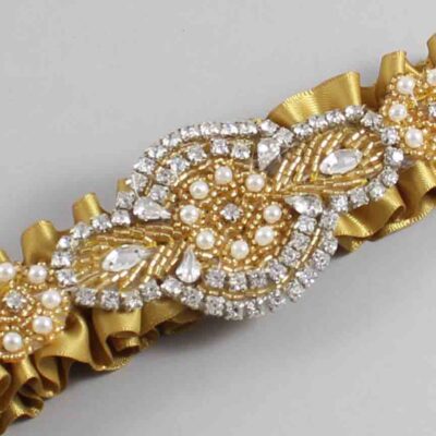 Dijon Satin with Gold Wedding Garter / Gold Wedding Garters / Charlotte # (687-687)-01-A05-Gold