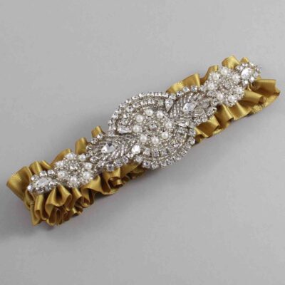 Dijon Satin Wedding Garter / Solid Gold Wedding Garters / Charlotte # (687-687)-01-A06-Silver