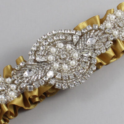 Dijon Satin Wedding Garter / Solid Gold Wedding Garters / Charlotte # (687-687)-01-A06-Silver