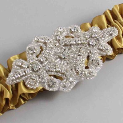 Dijon Satin Wedding Garter / Solid Gold Wedding Garters / Heather # (687-687)-01-A07-Silver