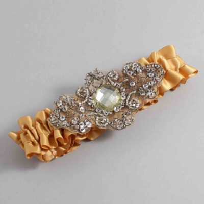 Old Gold Satin with Brown Wedding Garter / Gold Wedding Garters / Bijou # (690-690)-01-A01-Antique