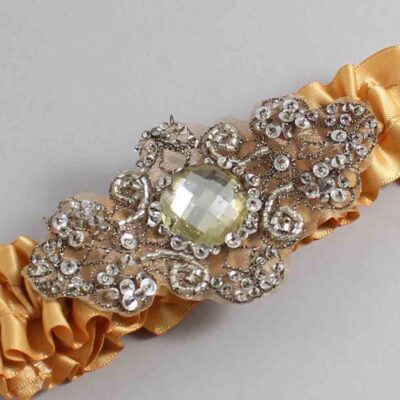 Old Gold Satin with Brown Wedding Garter / Gold Wedding Garters / Bijou # (690-690)-01-A01-Antique