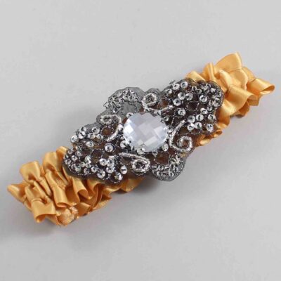 Old Gold Satin with Black Wedding Garter / Gold Wedding Garters / Bijou # (690-690)-01-A02-Black