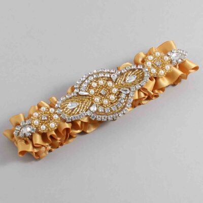 Old Gold Satin with Gold Wedding Garter / Gold Wedding Garters / Charlotte # (690-690)-01-A05-Gold