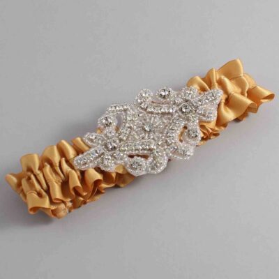 Old Gold Satin Wedding Garter / Solid Gold Wedding Garters / Heather # (690-690)-01-A07-Silver