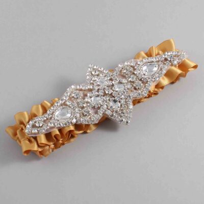 Old Gold Satin Wedding Garter / Solid Gold Wedding Garters / Lorine # (690-690)-01-A09-Silver