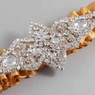 Old Gold Satin Wedding Garter / Solid Gold Wedding Garters / Lorine # (690-690)-01-A09-Silver