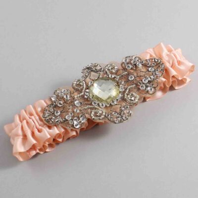 Petal Peach Satin with Brown Wedding Garter / Orange Wedding Garters / Bijou # (714-714)-01-A01-Antique