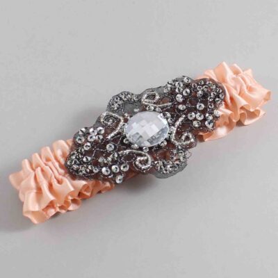 Petal Peach Satin with Black Wedding Garter / Orange Wedding Garters / Bijou # (714-714)-01-A02-Black