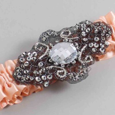 Petal Peach Satin with Black Wedding Garter / Orange Wedding Garters / Bijou # (714-714)-01-A02-Black