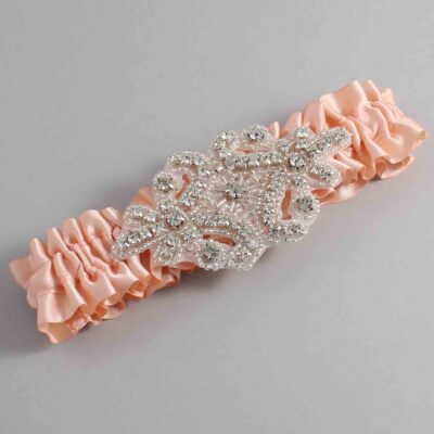 Petal Peach Satin Wedding Garter / Solid Orange Wedding Garters / Heather # (714-714)-01-A07-Silver