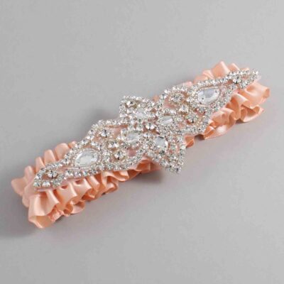 Petal Peach Satin Wedding Garter / Solid Orange Wedding Garters / Lorine # (714-714)-01-A09-Silver