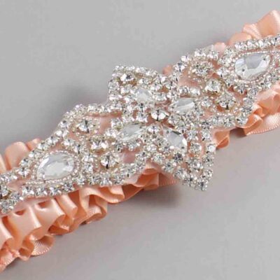 Petal Peach Satin Wedding Garter / Solid Orange Wedding Garters / Lorine # (714-714)-01-A09-Silver