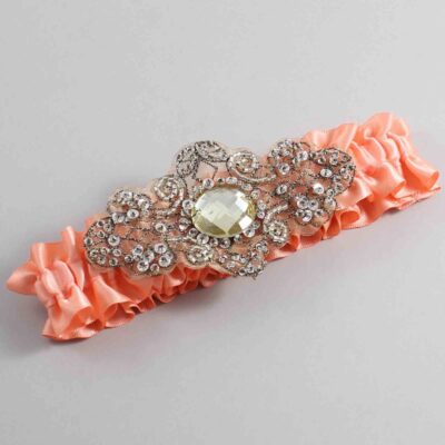 Salmon Satin with Brown Wedding Garter / Orange Wedding Garters / Bijou # (720-720)-01-A01-Antique
