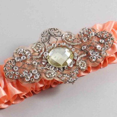 Salmon Satin with Brown Wedding Garter / Orange Wedding Garters / Bijou # (720-720)-01-A01-Antique