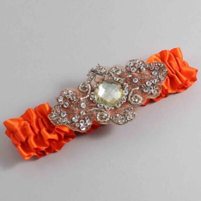 Torrid Orange Satin with Brown Wedding Garter / Orange Wedding Garters / Bijou # (749-749)-01-A01-Antique