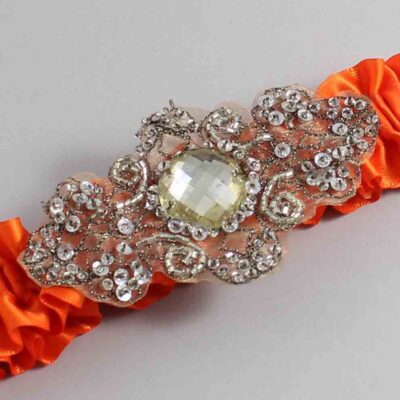 Torrid Orange Satin with Brown Wedding Garter / Orange Wedding Garters / Bijou # (749-749)-01-A01-Antique
