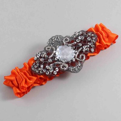 Torrid Orange Satin with Black Wedding Garter / Orange Wedding Garters / Bijou # (749-749)-01-A02-Black