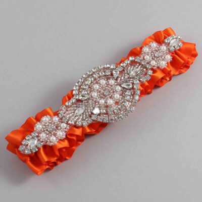 Torrid Orange Satin Wedding Garter / Solid Orange Wedding Garters / Charlotte # (749-749)-01-A06-Silver