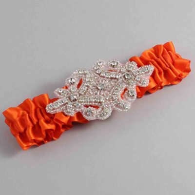 Torrid Orange Satin Wedding Garter / Solid Orange Wedding Garters / Heather # (749-749)-01-A07-Silver
