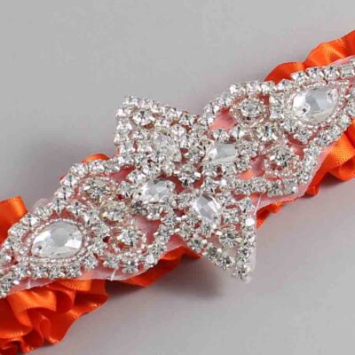 Torrid Orange Satin Wedding Garter / Solid Orange Wedding Garters / Lorine # (749-749)-01-A09-Silver