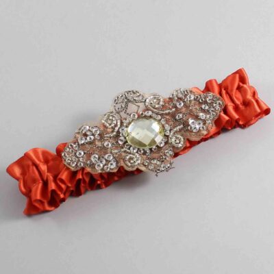 Mandarin Orange Satin with Brown Wedding Garter / Orange Wedding Garters / Bijou # (765-765)-01-A01-Antique