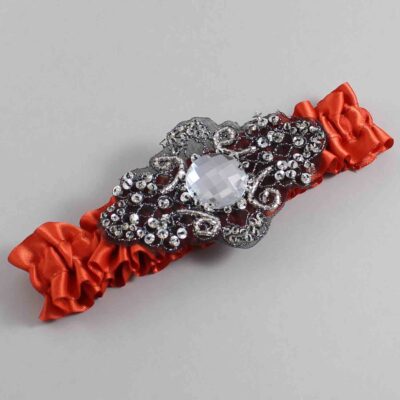 Mandarin Orange Satin with Black Wedding Garter / Orange Wedding Garters / Bijou # (765-765)-01-A02-Black