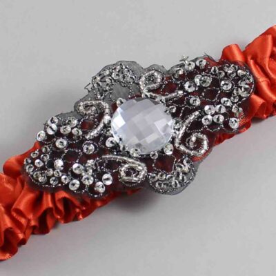 Mandarin Orange Satin with Black Wedding Garter / Orange Wedding Garters / Bijou # (765-765)-01-A02-Black