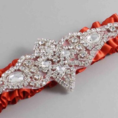 Mandarin Orange Satin Wedding Garter / Solid Orange Wedding Garters / Lorine # (765-765)-01-A09-Silver