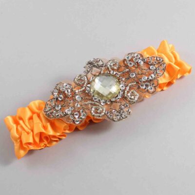 Curry Satin with Brown Wedding Garter / Orange Wedding Garters / Bijou # (772-772)-01-A01-Antique