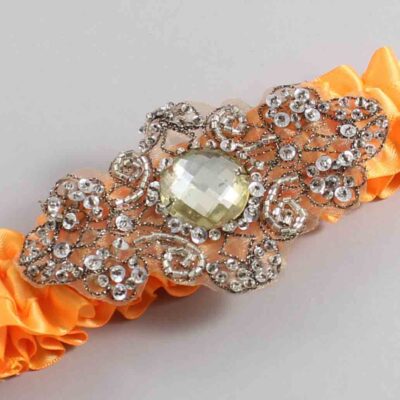 Curry Satin with Brown Wedding Garter / Orange Wedding Garters / Bijou # (772-772)-01-A01-Antique