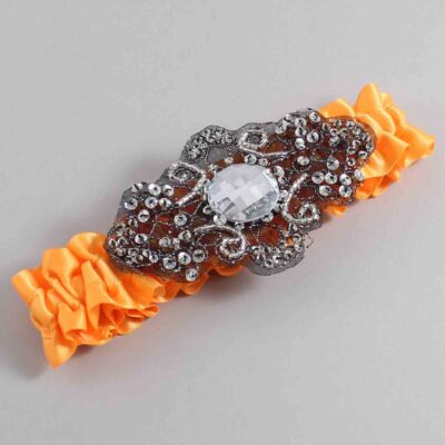 Curry Satin with Black Wedding Garter / Orange Wedding Garters / Bijou # (772-772)-01-A02-Black