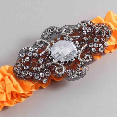 Curry Satin with Black Wedding Garter / Orange Wedding Garters / Bijou # (772-772)-01-A02-Black