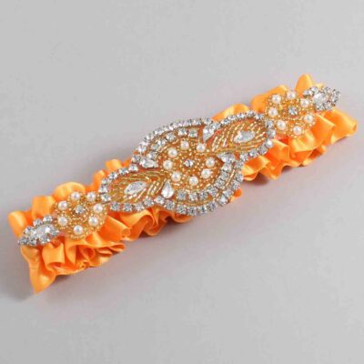 Curry Satin with Gold Wedding Garter / Orange Wedding Garters / Charlotte # (772-772)-01-A05-Gold