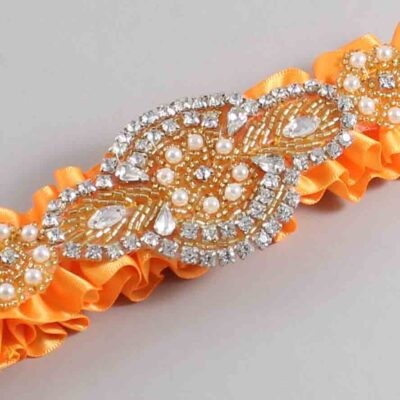 Curry Satin with Gold Wedding Garter / Orange Wedding Garters / Charlotte # (772-772)-01-A05-Gold