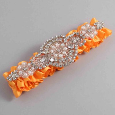 Curry Satin Wedding Garter / Solid Orange Wedding Garters / Charlotte # (772-772)-01-A06-Silver