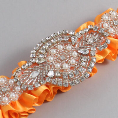 Curry Satin Wedding Garter / Solid Orange Wedding Garters / Charlotte # (772-772)-01-A06-Silver