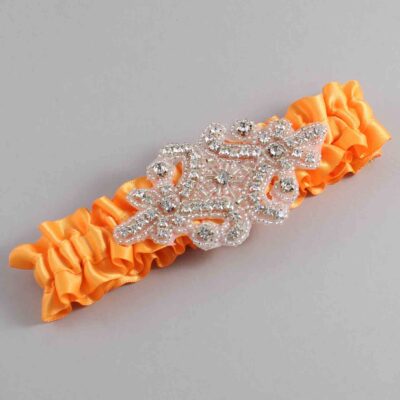 Curry Satin Wedding Garter / Solid Orange Wedding Garters / Heather # (772-772)-01-A07-Silver