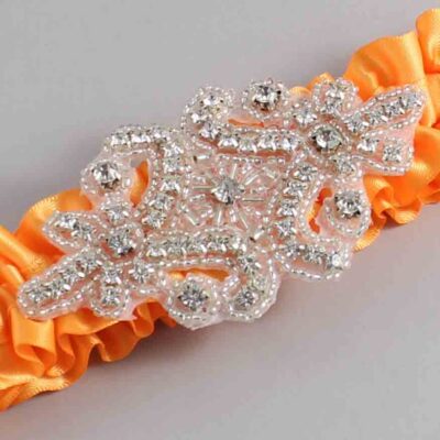 Curry Satin Wedding Garter / Solid Orange Wedding Garters / Heather # (772-772)-01-A07-Silver