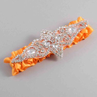 Curry Satin Wedding Garter / Solid Orange Wedding Garters / Lorine # (772-772)-01-A09-Silver