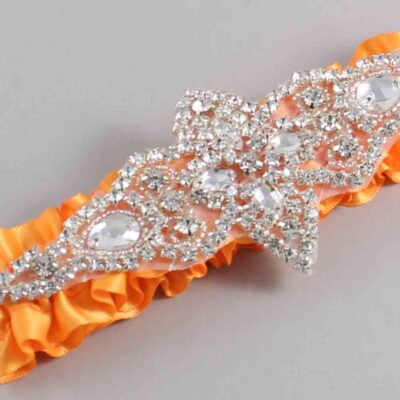 Curry Satin Wedding Garter / Solid Orange Wedding Garters / Lorine # (772-772)-01-A09-Silver