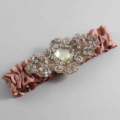Pecan Brown Satin with Brown Wedding Garter / Brown Wedding Garters / Bijou # (779-779)-01-A01-Antique